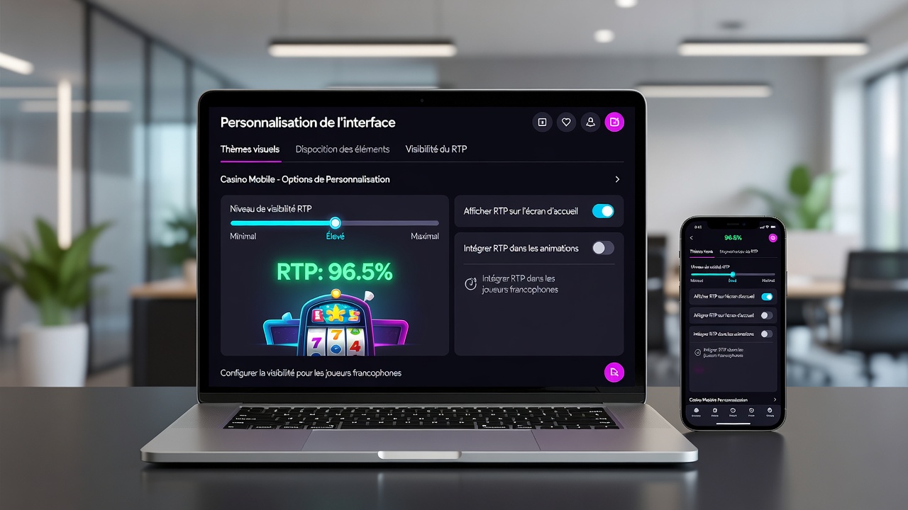 Close-up of French mobile casino screen with RTP percentage highlighted after user applies custom interface settings